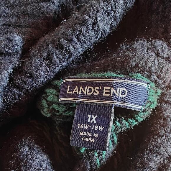 Lands’ End 1X Plaid Cowl-Neck Poncho Sweater Navy/Green Tartan - Picture 4 of 5